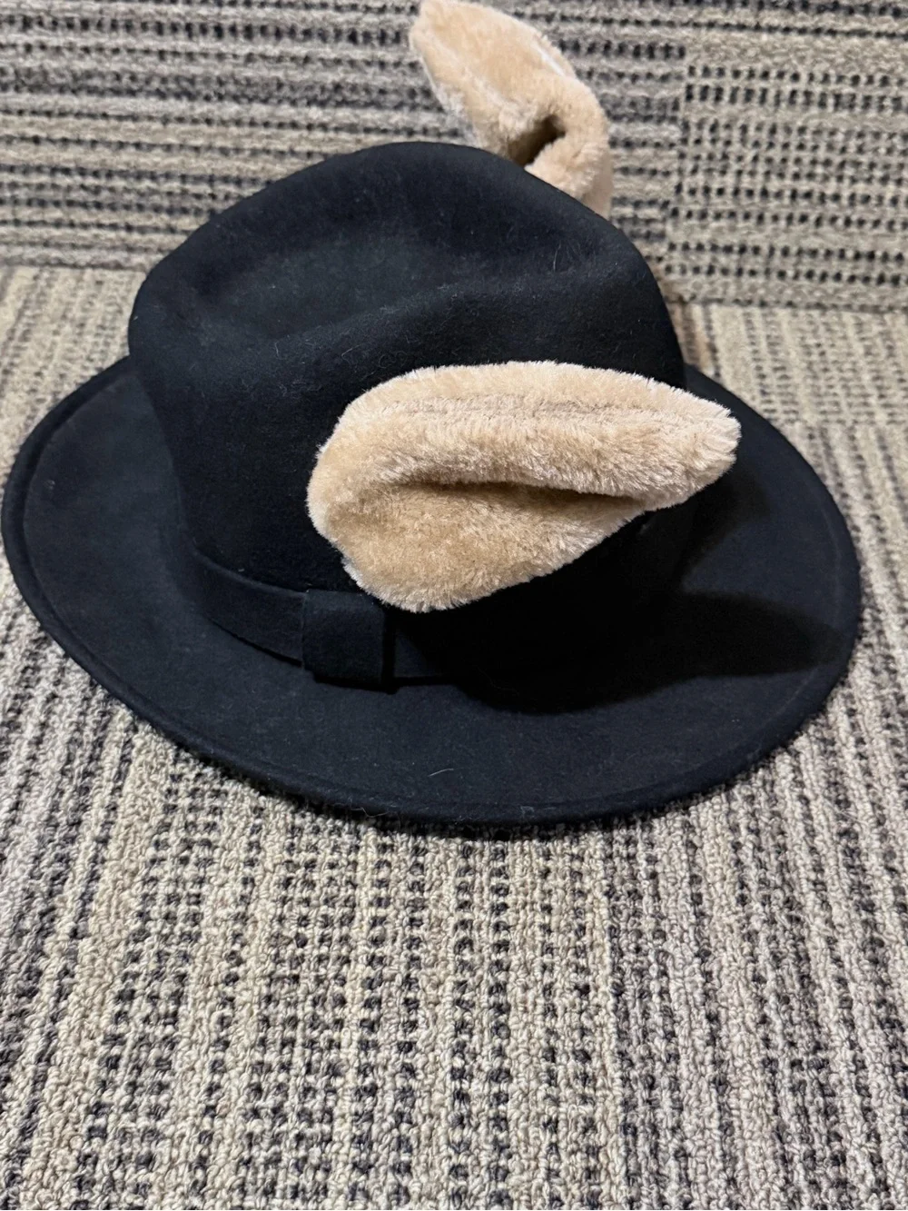 Kids Black Fedora Hat with Beige Plush Ears cosplay costume